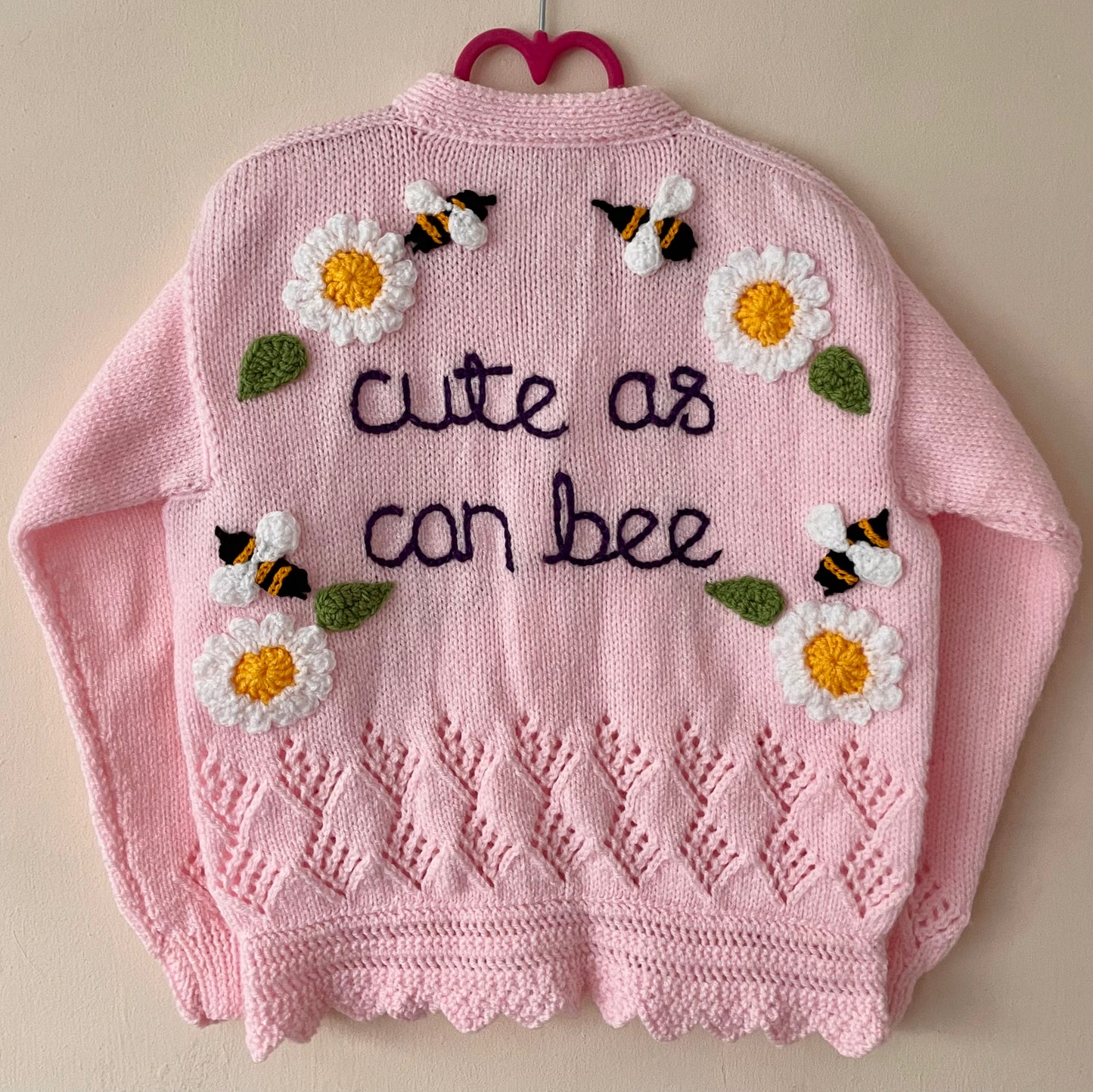 “Cute As Can Bee” Flowers & Bees Handmade Cardigan Size Approx 5-7 Years