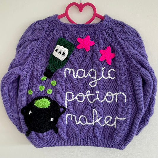 “Magic Potion Maker” Halloween Handmade Cardigan Size Approx 3-4 Years