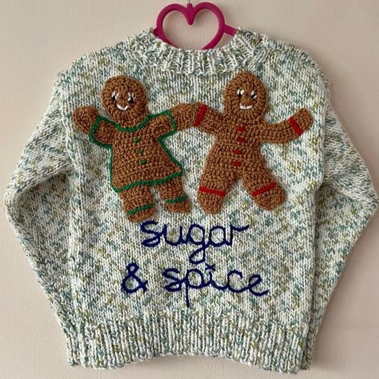 “Sugar and Spice” Handmade Gingerbread Christmas Jumper Size Approx 3-4 Years