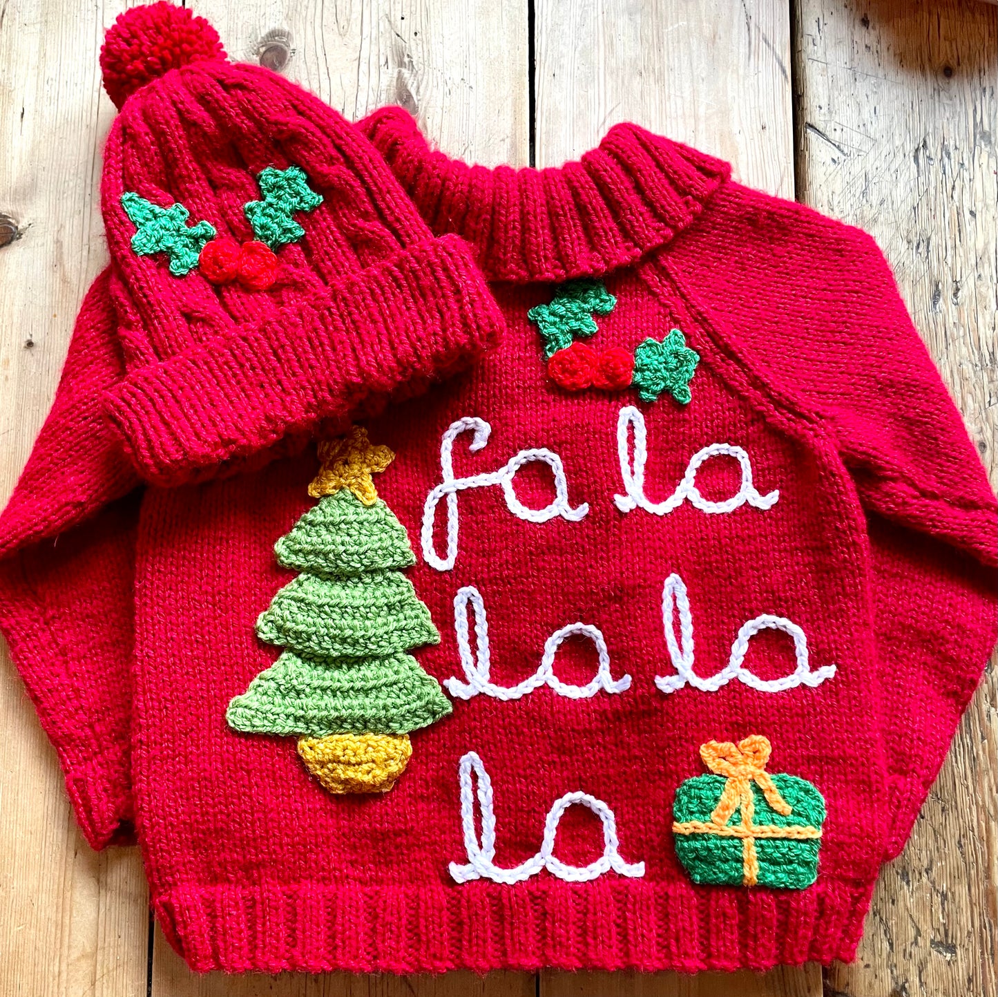 “Fa La La La La” Handmade Christmas Cardigan Size Approx 3-4 Years