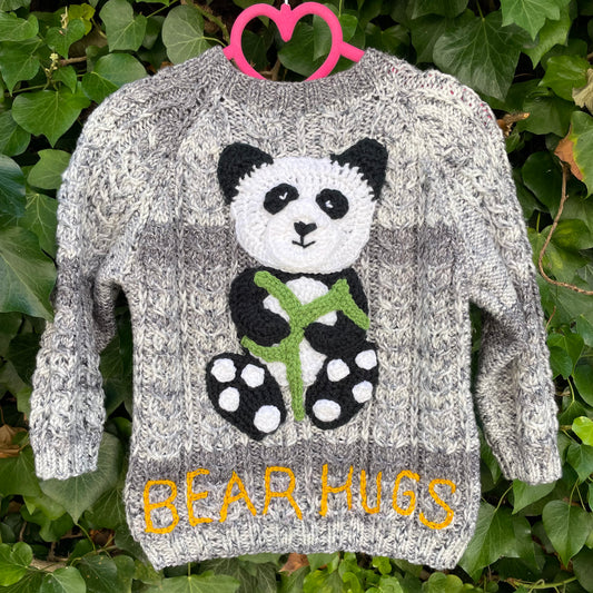 “Bear Hugs” Panda Handmade Cardigan Size Approx 2-3 Years