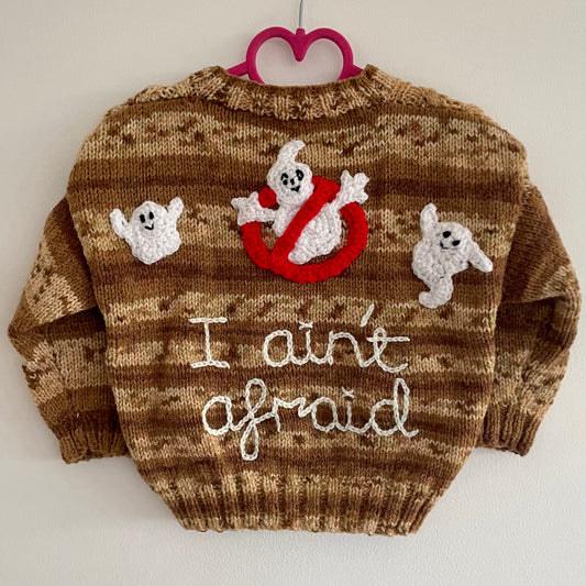“I Ain't Afraid” Ghosts Handmade Cardigan Size Approx 2.5-3.5 Years