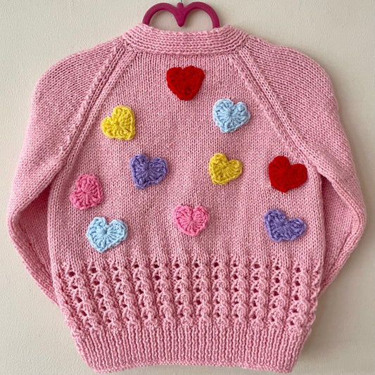"Love Hearts” Handmade Cardigan Size Approx 2-3 Years