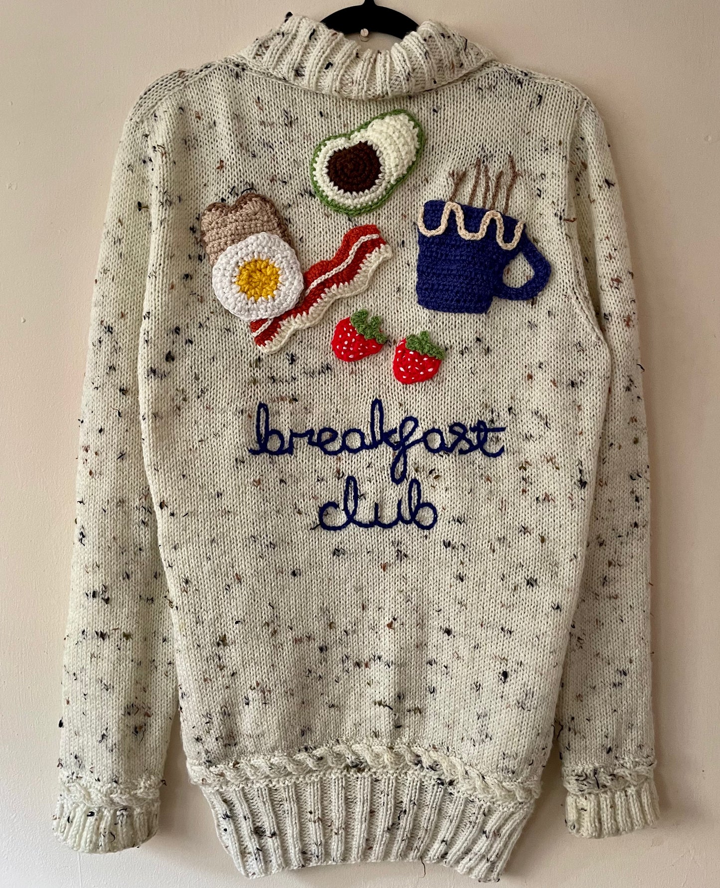 “Breakfast Club” Ladies Handmade Cardigan Size Approx UK 10-12