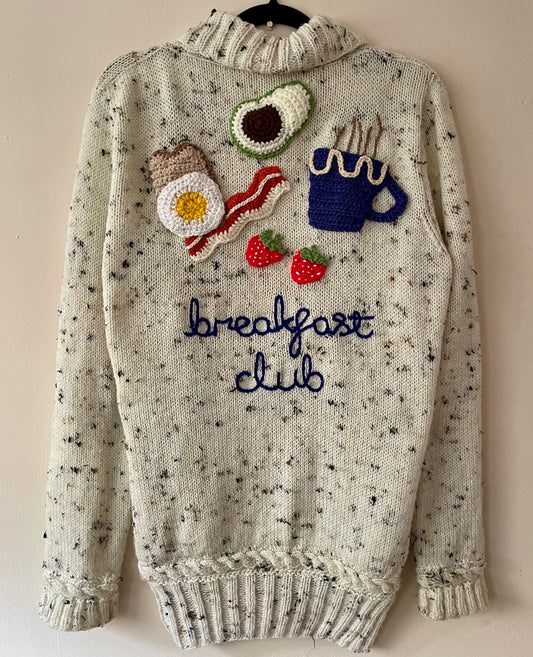 “Breakfast Club” Ladies Handmade Cardigan Size Approx UK 10-12