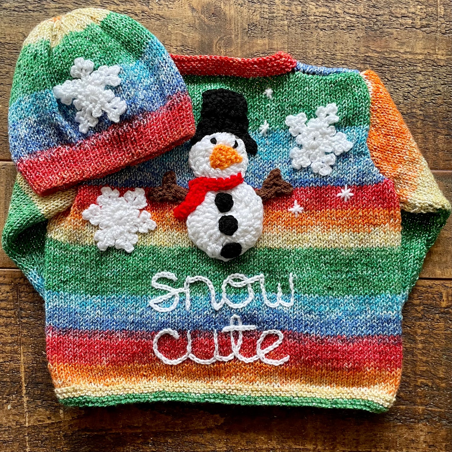 “Snow Cute” Christmas Handmade Cardigan & Hat Size Approx 18 Months to 2.5 Years