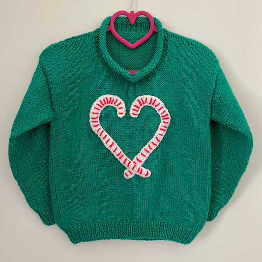 Candy Cane Heart Christmas Handmade Jumper Size Approx 3-4 Years