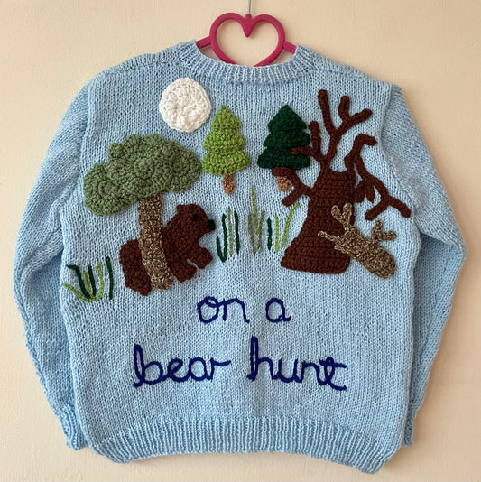 "On A Bear Hunt” Handmade Cardigan Size Approx 6-8 Years