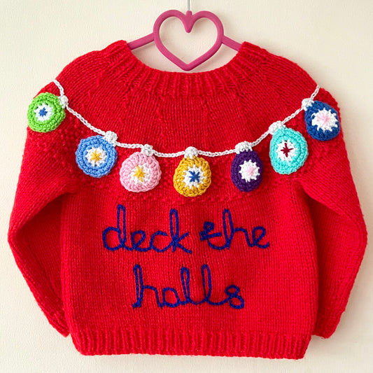 "Deck The Halls” Christmas Handmade Cardigan Size Approx 2-3 Years