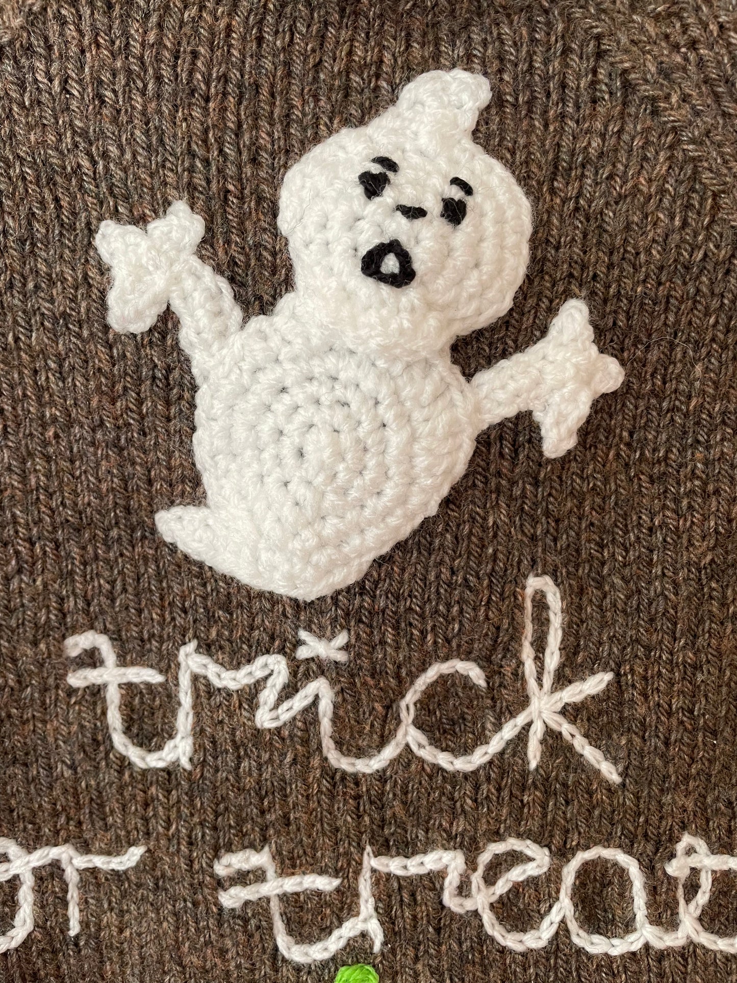 "Trick or Treat” Ghost & Pumpkins Handmade Jumper Size Approx 3-4 Years