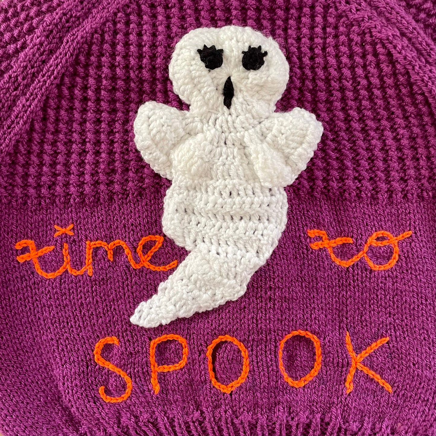 “Time to Spook” Ghost Handmade Cardigan Size Approx 4-6 Years
