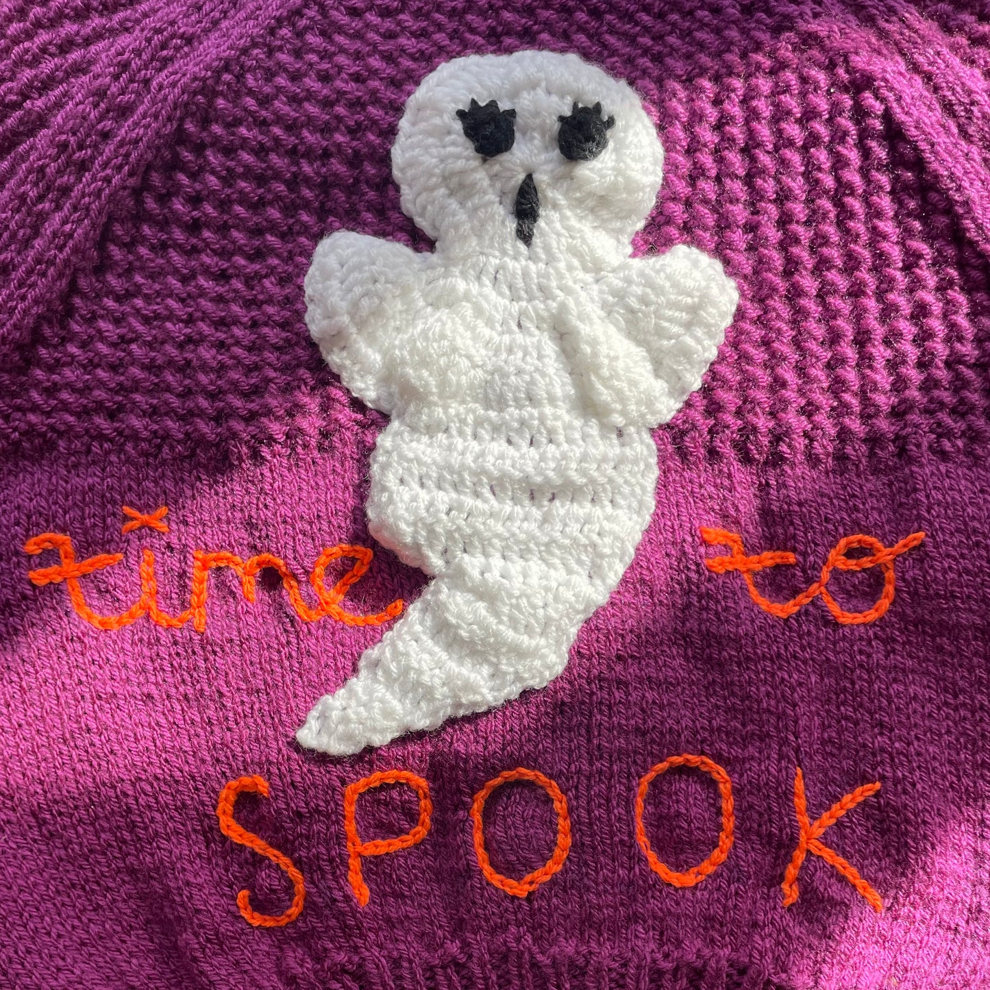 “Time to Spook” Ghost Handmade Cardigan Size Approx 4-6 Years