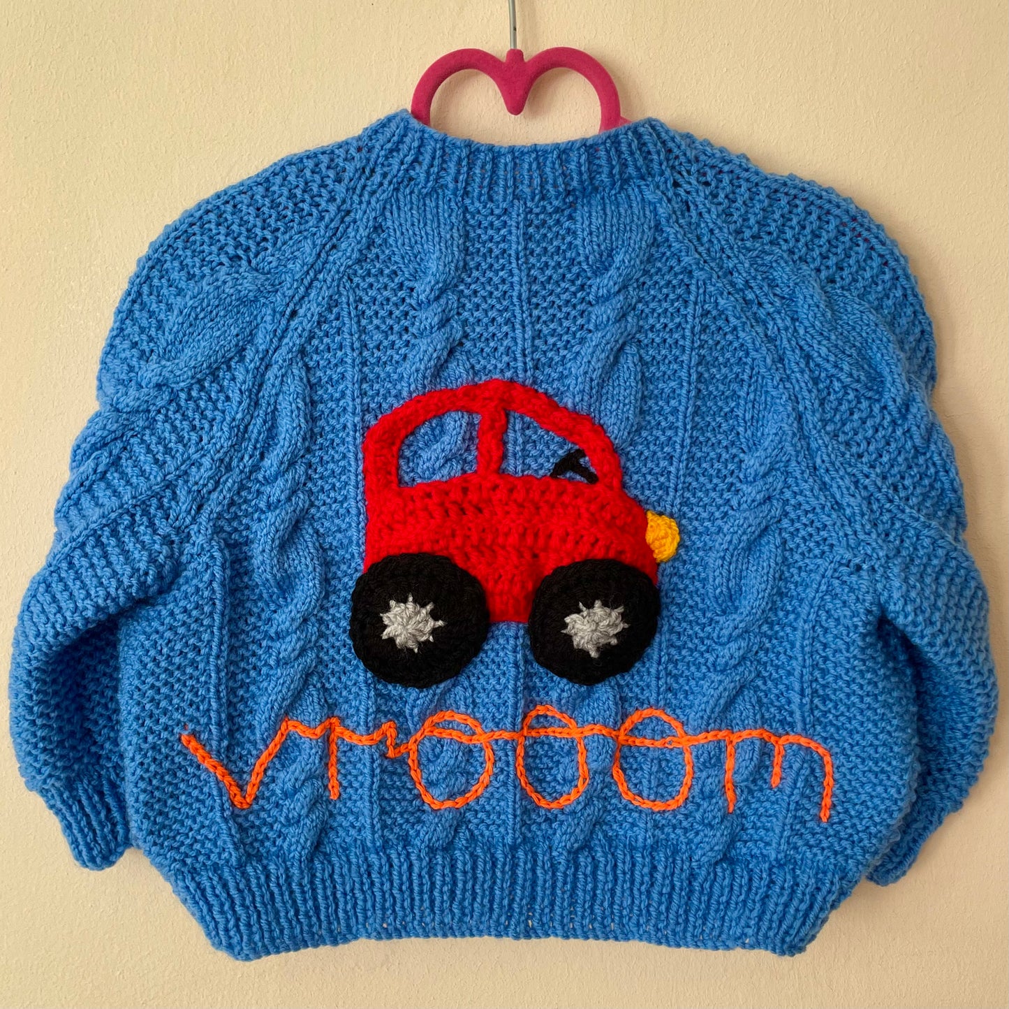 “Vrooom” Car Handmade Cardigan Size Approx 18 months - 2.5 Years