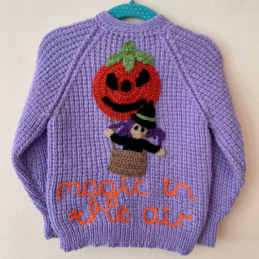 “Magic In The Air” Witch Hot Air Balloon Handmade Cardigan Size Approx 1-2 Years