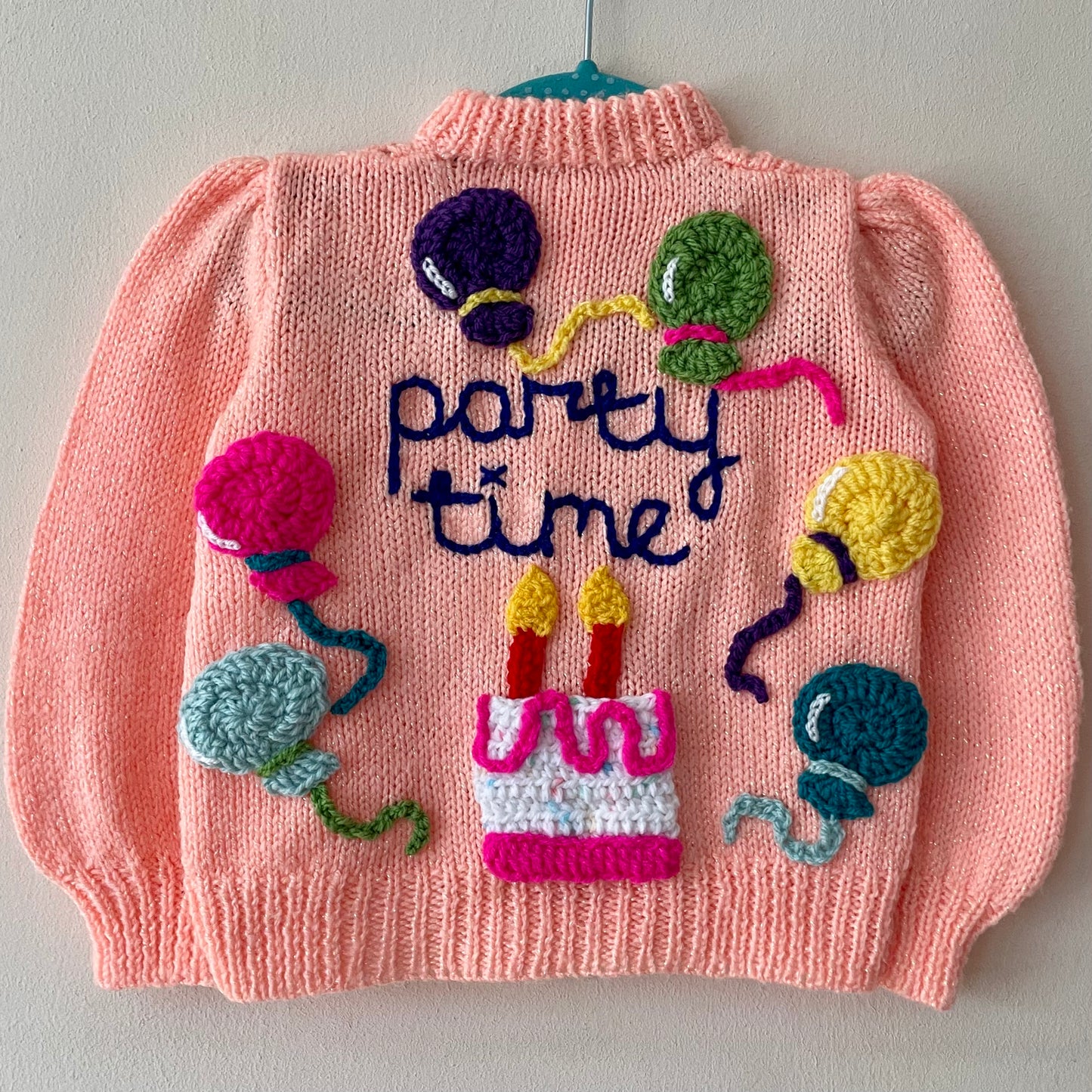 "Party Time” Handmade Glitter Knit Cardigan Size Approx 2-3 Years
