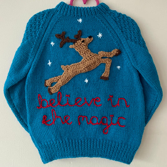 “Believe In The Magic” Christmas Handmade Jumper Size Approx 4-5 Years