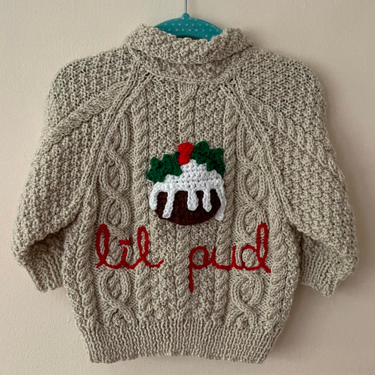 “Lil Pud” Christmas Handmade Cardigan Size Approx 6-12 Months
