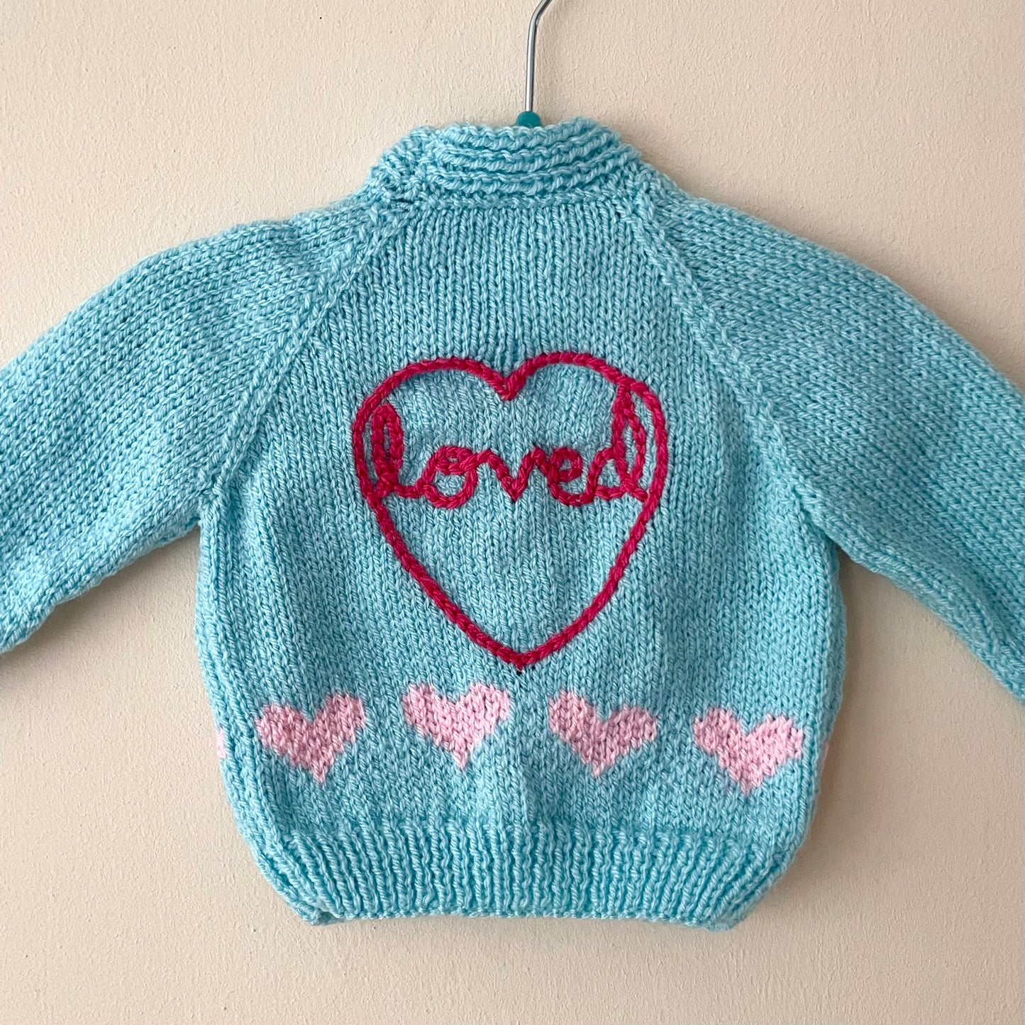 “Loved” Heart Handmade Cardigan Size Approx 0-6 months