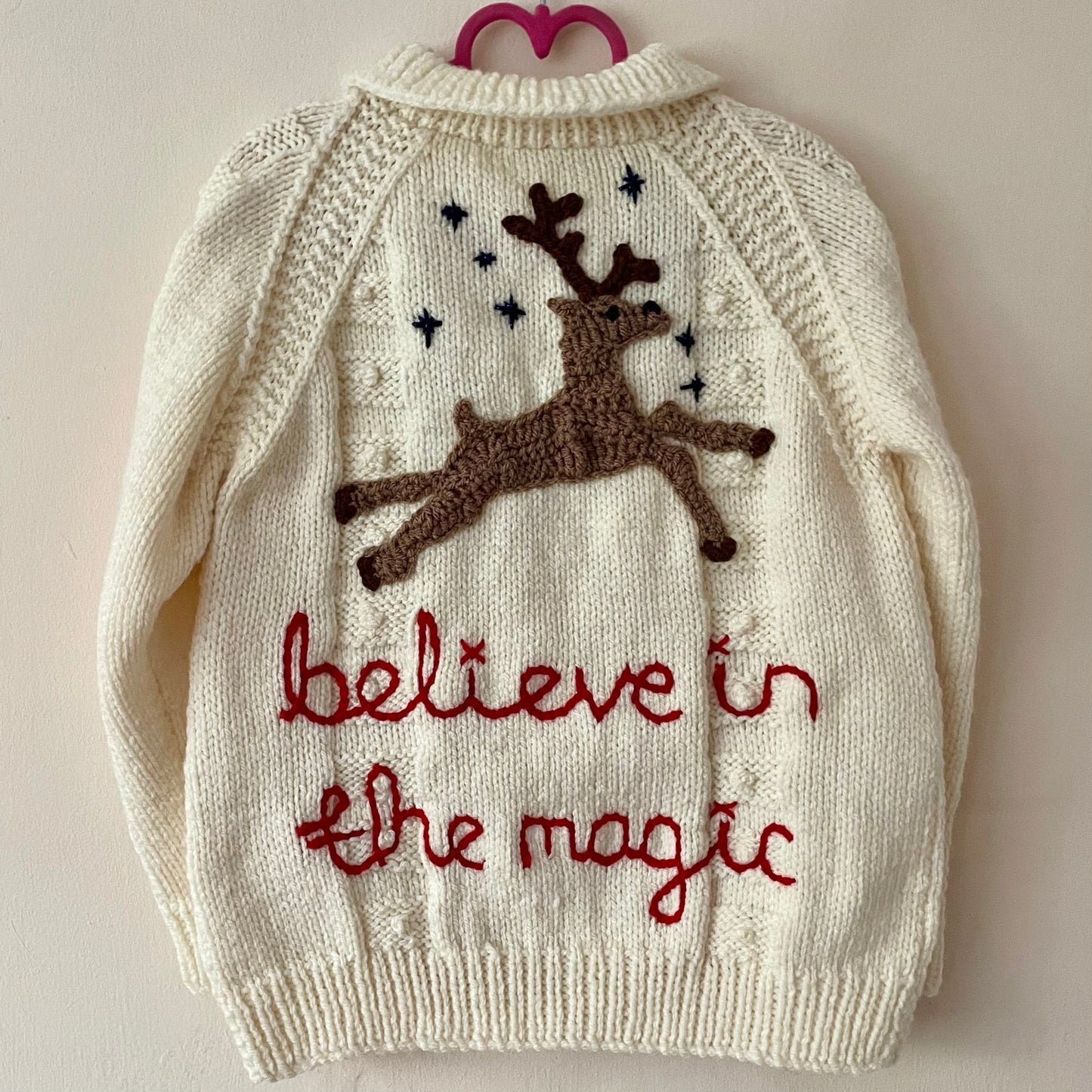 “Believe In The Magic” Christmas Handmade Cardigan Size Approx 5-7 Years