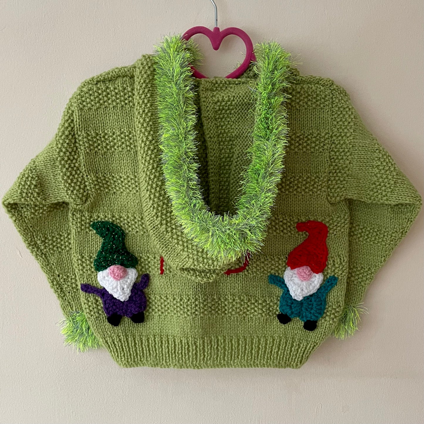 “Ho Ho Ho” Gnomes Christmas Handmade Hooded Cardigan Size Approx 3-4 Years