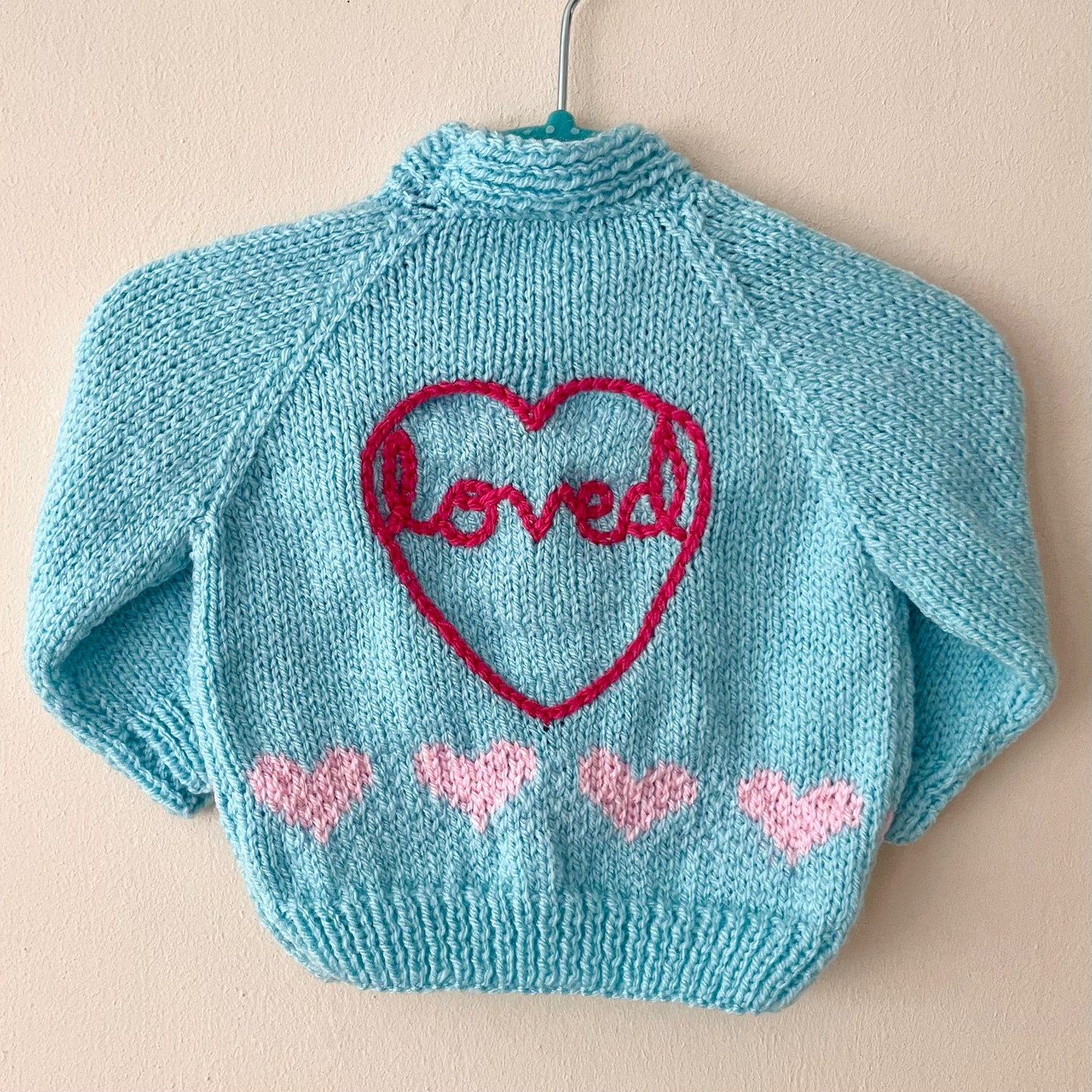 “Loved” Heart Handmade Cardigan Size Approx 0-6 months
