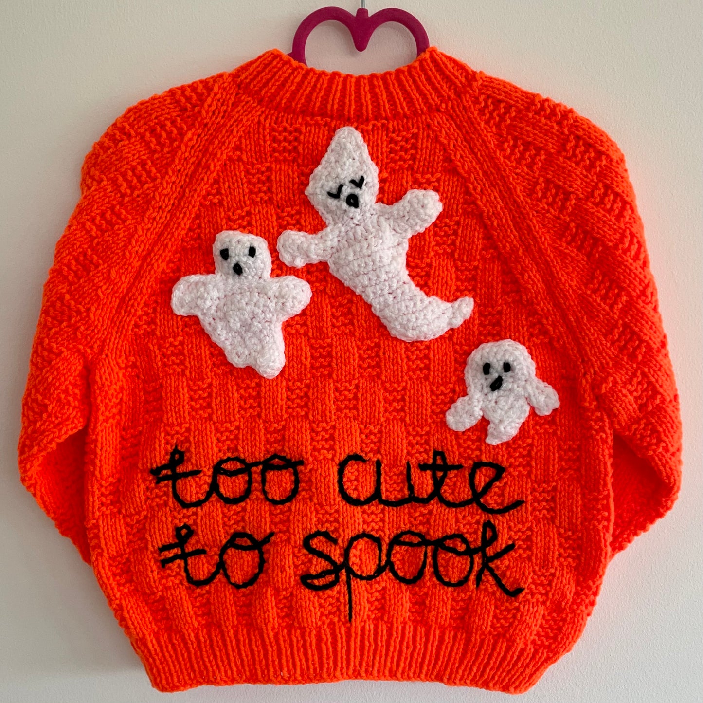 “Too Cute to Spook” Ghost Handmade Cardigan Size Approx 3-4 Years