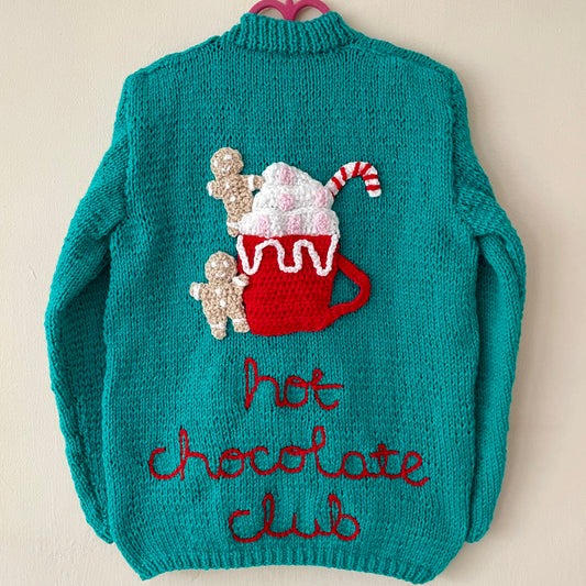 “Hot Chocolate Club” Christmas Handmade Cardigan Size Approx 5-7 Years