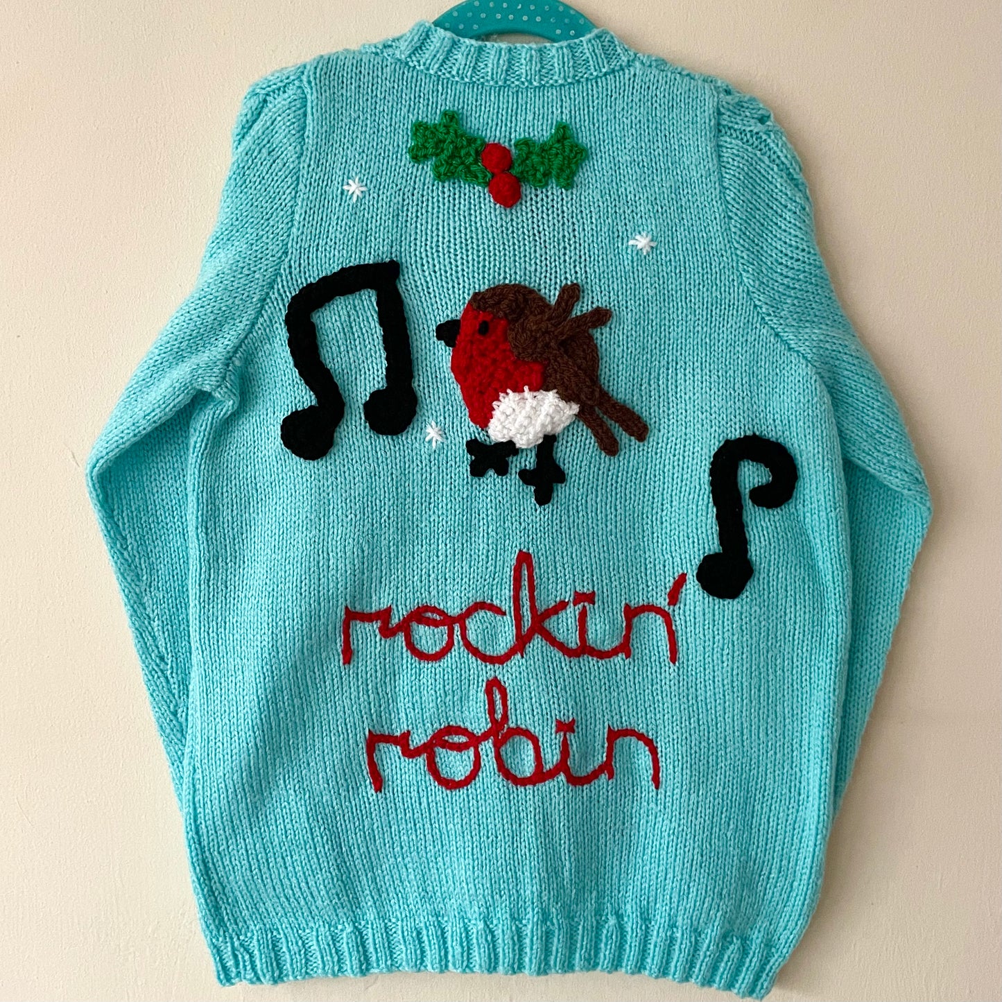 “Rockin' Robin” Christmas Handmade Cardigan Size Approx 5-7 Years