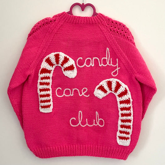 “Candy Cane Club” Christmas Handmade Cardigan Size Approx 5-7 Years