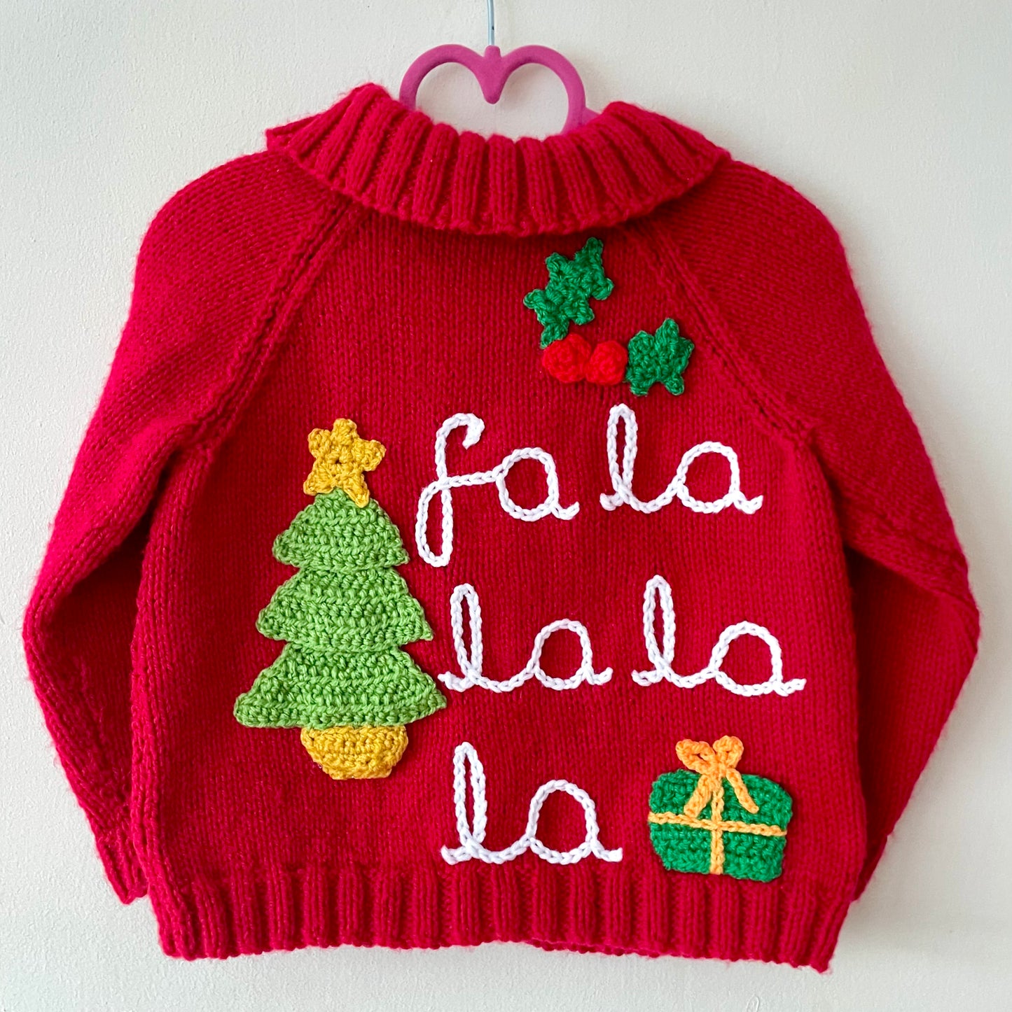 “Fa La La La La” Handmade Christmas Cardigan Size Approx 3-4 Years