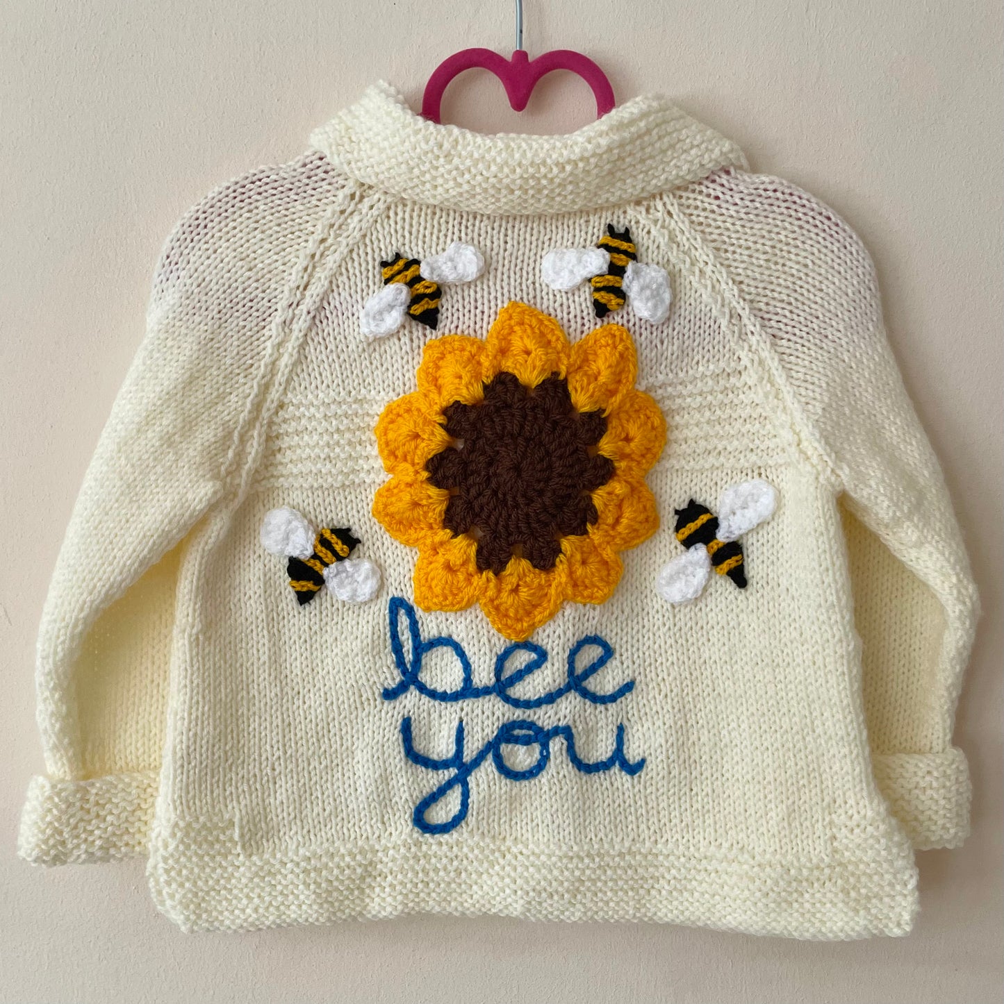 “Bee You” Bee & Sunflower Handmade Cardigan Size Approx 2-3 Years