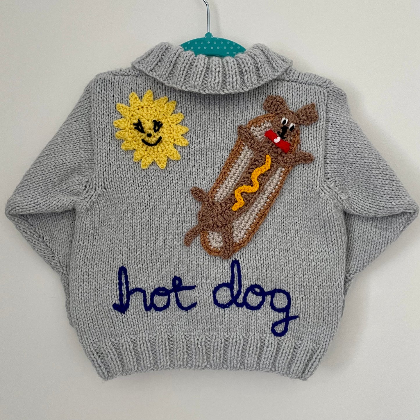 "Hot Dog” Handmade Cardigan Size Approx 2-3 Years