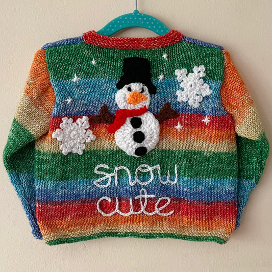 “Snow Cute” Christmas Handmade Cardigan & Hat Size Approx 18 Months to 2.5 Years
