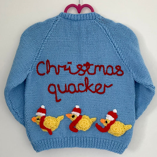 "Christmas Quacker” Christmas Handmade Cardigan Size Approx 2-3 Years