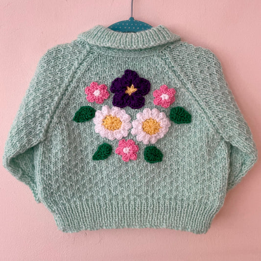 "Flowers” Handmade Cardigan Size Approx 1-2 Years