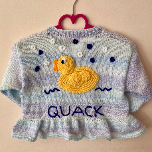 “Quack” Rubber Duck Handmade Cardigan Size Approx 2-3 Years