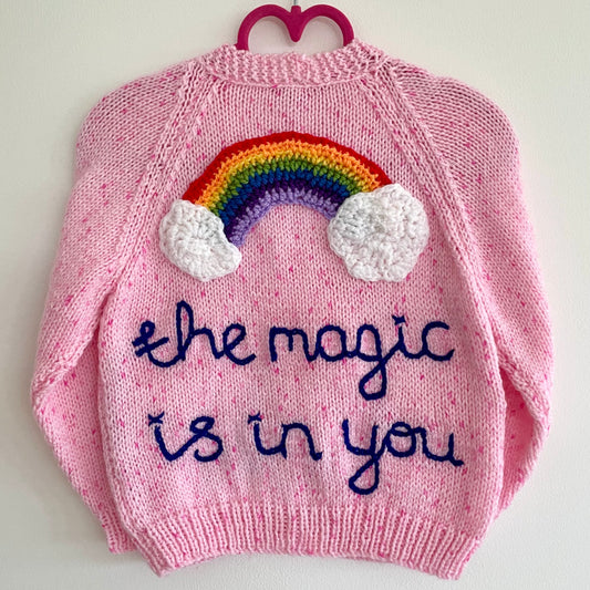 “The Magic Is In You” Rainbow Handmade Cardigan Size Approx 2-3 Years