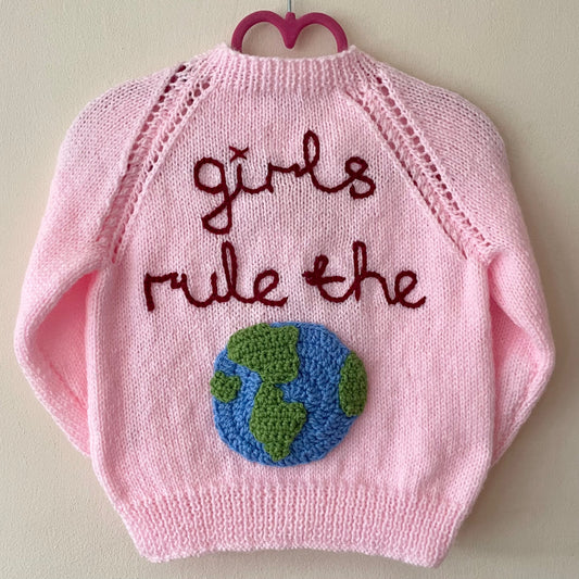 “Girls Rule The World” Handmade Cardigan Size Approx 2-3 Years