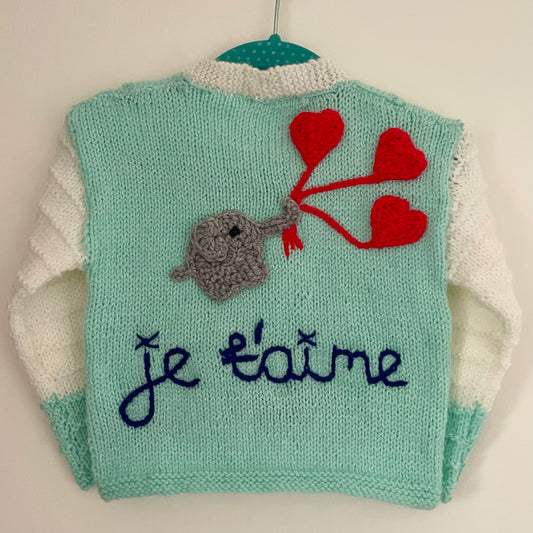 “Je T'aime” Handmade Cardigan Size Approx 12-18 Months