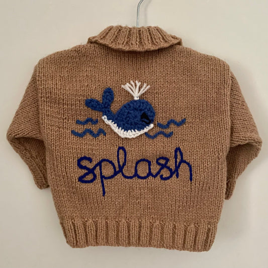 “Splash” Whale Handmade Cardigan Size Approx 6-12 months