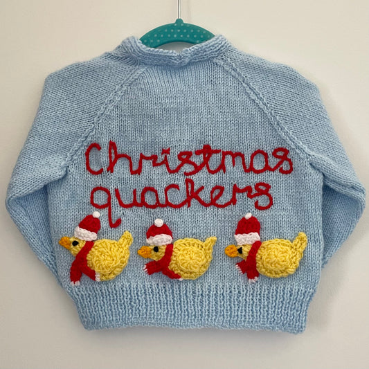 “Christmas Quackers” Christmas Handmade Cardigan Size Approx 1-2 Years