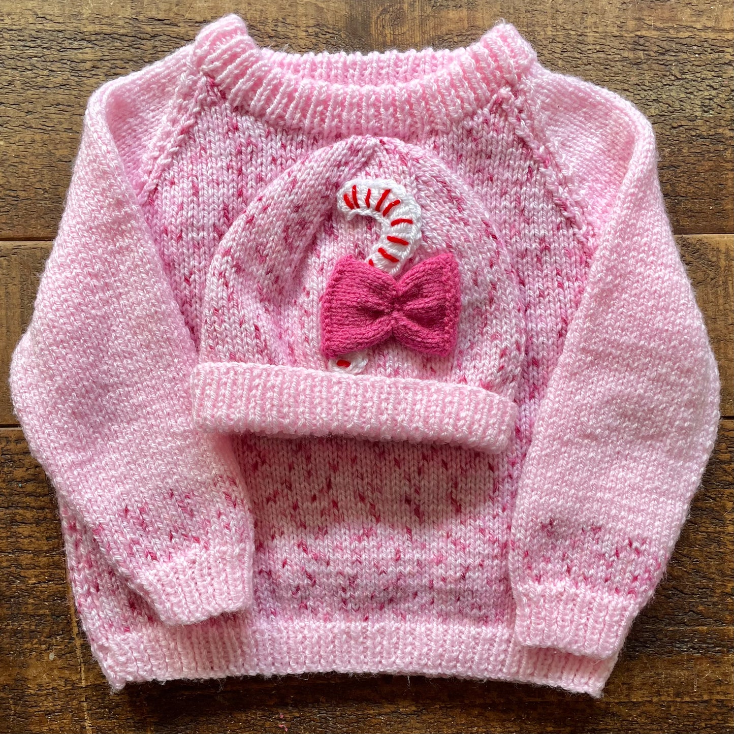 “Candy Cane Club” Christmas Handmade Jumper & Hat Size Approx 2-3 Years