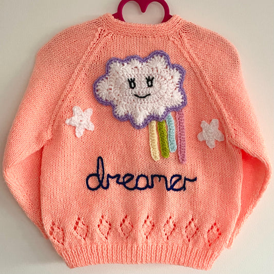 “Dreamer” Cloud Handmade Sparkle Cardigan Size Approx 3.5-4.5 Years