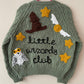 “Little Wizards Club” Halloween Handmade Cardigan Size Approx 5-7 Years