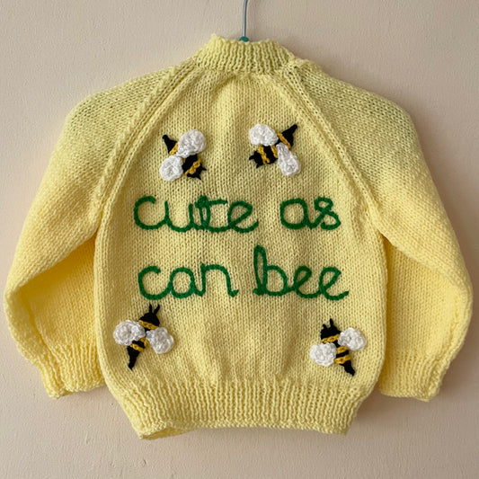 “Cute As Can Bee” Handmade Cardigan Size Approx 6-12 Months