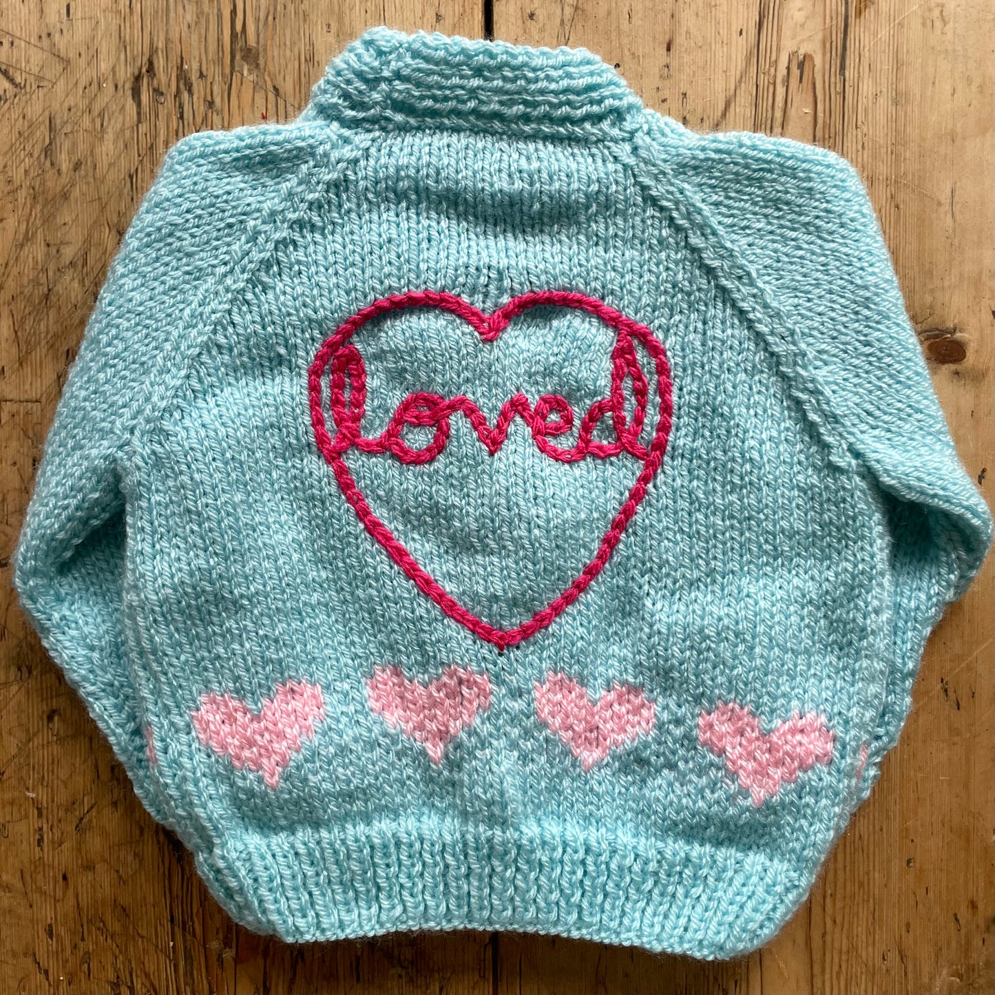 “Loved” Heart Handmade Cardigan Size Approx 0-6 months