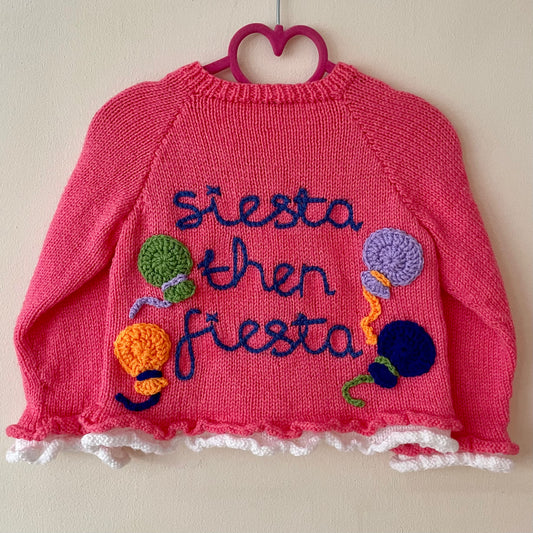 “Siesta Then Fiesta” Handmade Party Cardigan Size Approx 18 months-2.5 Years