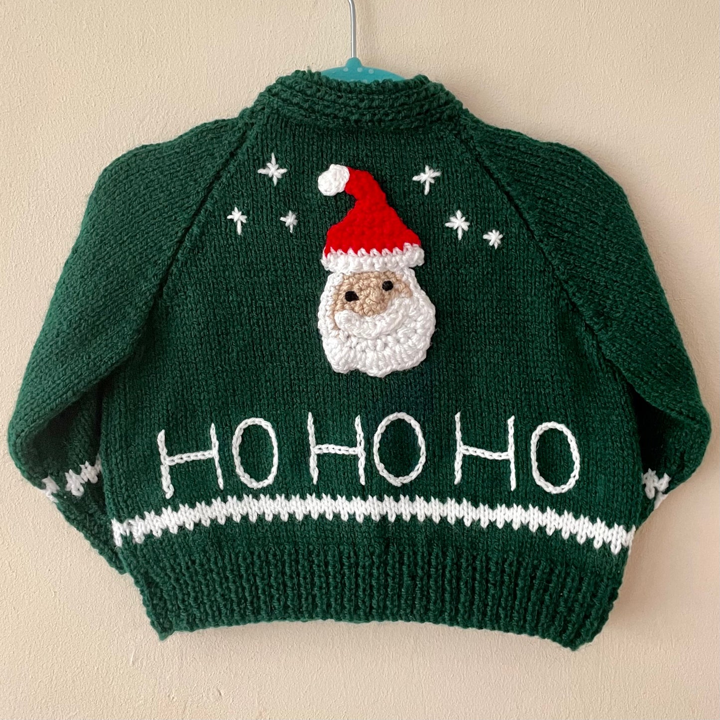 “Ho Ho Ho” Santa Handmade Cardigan Size Approx 12-18 Months