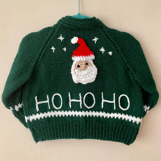 “Ho Ho Ho” Santa Handmade Cardigan Size Approx 12-18 Months
