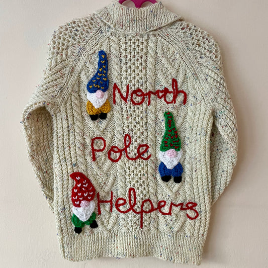 “North Pole Helpers” Christmas Handmade Cardigan Size Approx 3-5 Years
